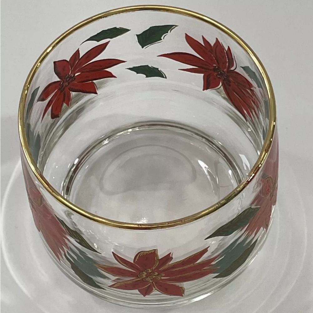 Vintage Drinking Christmas Glass Short Tumbler Poinsettia - Picture 3 of 4